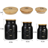 1 x Brand New Karisky Canister Sets for Kitchen Counter, Ceramic Kitchen Canister with Airtight Bamboo Lids, Modern Farmhouse Coffee Tea Sugar Storage Jar for Countertop Decor, Set of 3, Black - RRP €45.95