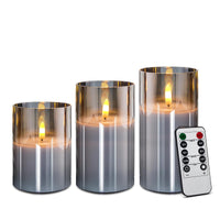 1 x RAW Customer Returns Rikiss LED candles flameless in glass, grey flickering candles, column 7 x 10 12 15 CM battery operated, candles with remote control and timer function - RRP €25.2