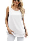 1 x RAW Customer Returns Yommay Chiffon Tank Tops for Women Summer Elegant Sleeveless Business Cami Casual Blouses Tunics, White, XL EU - RRP €26.21