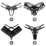 2 x Brand New HOTSO V-string panties, floral hole women string thong lace sexy underwear crotch G-string ladies lingerie thongs daily life commuting office party bar dating 4-piece set - RRP €55.2