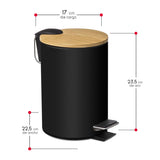 3 x RAW Customer Returns EURASIA STORE - Metal Trash Can with Bamboo Lid, 3L, 17x22.5x23.5 cm, Small Trash Can with Pedal, Carrying Handle, Metal and Bamboo, for Bathroom, Kitchen or Desk Black Trash Can  - RRP €56.37