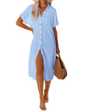 1 x RAW Customer Returns UMIPUBO Beach Dress Women Long Swimsuit Bikini Cover Up Beach Tunic V-Neck Short Sleeve Summer Dress Beachwear Beachwear Blue, XL  - RRP €29.23