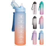 1 x RAW Customer Returns DEARRAY 1 Liter Motivational Drinking Bottle with Straw Time Marker, Water Bottle 1L for Bicycle, School, Sports Bottle Blue Orange  - RRP €13.74