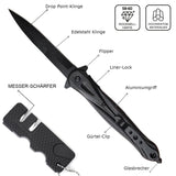 1 x RAW Customer Returns Folding knife pocket knife with belt bag knife sharpener, sharp one-hand knife with belt clip, outdoor black knife for camping, fishing 007FB-2  - RRP €18.14