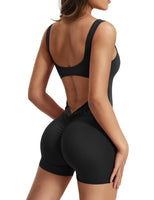 1 x RAW Customer Returns ZAAYO Women s Workout Jumpsuits Shorts Sexy Backless Gym Bodycon Scrunch Butt Yoga Bodycon One Piece Full Body Suit Stretch Elegant Jumpsuits Black Large - RRP €37.3