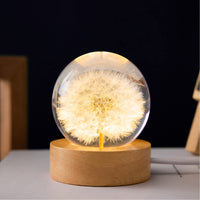 1 x RAW Customer Returns MARZIUS Flower Crystal Ball Night Light, 6cm Glass Ball Night Lamp with Wooden Base Decorations Gifts for Men Women Kids Boys Girls Teens Dandelion  - RRP €29.99