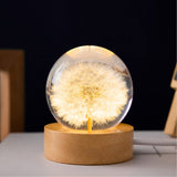 1 x RAW Customer Returns MARZIUS Flower Crystal Ball Night Light, 6cm Glass Ball Night Lamp with Wooden Base Decorations Gifts for Men Women Kids Boys Girls Teens Dandelion  - RRP €29.99