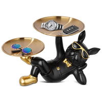 3 x Brand New Bulldog Sculpture Tray Animals Statues 2 Metal Trays Decorative Desk Ornament Key Storage Box Decorative Key Bowl Decorative Bowl Candy Desk Glasses Organizer - RRP €61.2