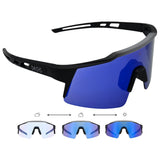 1 x RAW Customer Returns DACHS Unisex Photochromatic Sunglasses - Ultralight UV400 self-tinting cycling glasses - Red Blue lenses Blue  - RRP €48.0