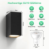 1 x RAW Customer Returns Pack of 2 wall lights for outdoors and indoors, IP65 waterproof 10W warm white 3000K aluminum square outdoor wall lamp with GU10 bulbs, outdoor light for garden, front, bathroom, porch, garage, black - RRP €37.3