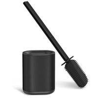 1 x RAW Customer Returns HOMEASY Toilet Brush Silicone Black Toilet Brush Stainless Steel with Stainless Steel Container Flexible Toilet Brush Silicone Set Toilet Brush with Holder Wall Mounted without Drilling Standing for Bathroom - RRP €24.7