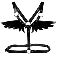 1 x RAW Customer Returns keland Women s Punk Leather Harness Belt Adjustable Lingerie Body Strap Suspenders with Buckles Angel Wings Halloween Club Black  - RRP €25.99