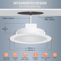 1 x RAW Customer Returns DUSKTEC LED recessed spotlight 230V dimmable with Alexa, Smart LED spots flat, ceiling spots 2700K-6000K neutral white cold white 10W 1000LM, ceiling spotlight set of 6, recessed spots for kitchen living room - RRP €44.99