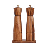 1 x RAW Customer Returns DeroTeno salt and pepper mill set with mill coaster, adjustable ceramic grinder salt mill, stainless steel grinder pepper mill, acacia wood, 22 cm height, base DIA 5.5 cm - RRP €44.99