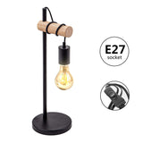 1 x RAW Customer Returns Bedside Table Lamp E27 Black Round Industrial Design with Metal Switch Wooden Table Lamp Reading Lamp Suitable for Book, Living Room, Bedroom Without Bulb  - RRP €33.64