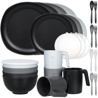 1 x RAW Customer Returns Greentainer 28 pcs plastic tableware sets Light and unbreakable complete set, plate set, bowls, cups, table service for 4 people, ideal for children adults, reusable - RRP €34.43