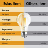 9 x Brand New Eslas 8W E27 LED Filament Lamp, A60 2200K 800Lm Warm White Filament Light, A60 LED Edison Screw Bulb, Replacement for 80W Incandescent Lamp, Non-dimmable, Pack of 6 Energy Class F  - RRP €172.35