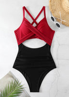 1 x RAW Customer Returns jakloz Swimsuit Women V Neck Lace Up Swimwear Swimsuit Tummy Control Cut Out One Piece Beachwear Swimsuit Red, L  - RRP €28.99