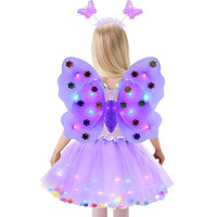 1 x RAW Customer Returns Tacobear Luminous Fairy Costume Fairy Wings Butterfly Wings with Headband Magic Wand Fairy Tattoos LED Tutu Tulle Skirt Girls Children Halloween Carnival Fairies Birthday Party Fancy Dress Costume Purple  - RRP €20.47