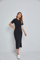 1 x RAW Customer Returns Germinate Maxi T Shirt Dress Women Summer Loose and Comfortable Casual Beach Cotton Slit Black Dressy Long Dresses Plus Size as3, Alpha, xx l, Plus, Regular, Black  - RRP €21.22