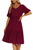 1 x RAW Customer Returns Smallshow Women s Nursing Dress Short Sleeve Ruffle Maternity Dress Maternity Wear,Maroon,M - RRP €30.24