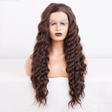 1 x RAW Customer Returns Salomezklm Brown Lace Front Wig Wavy Hair, Dark Brown Long Wig Glueless Heat Resistant Fiber Hair, Synthetic Lace Front Wig Brown for Fashion Women 24 inches - RRP €59.99