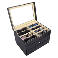 1 x RAW Customer Returns AUTOARK 24 Piece Leather Sunglasses Box with Drawer, Lockable, Clear Glass, Black, AW-095 - RRP €55.19