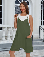 1 x Brand New heekpek Jumpsuit Women Short Summer Sleeveless Loose Overall Short V-Neck Spaghetti Strap Playsuit Casual Dungarees Women with Pockets, Army Green, L - RRP €27.6