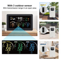 1 x RAW Customer Returns KETOTEK Wireless Radio Weather Station with 3 Outdoor Sensors Indoor Outdoor 7.5 VA LCD Digital Thermometer Hygrometer Barometer DCF, Alarm Clock, Weather Forecast, Moon Phase, Sunrise and Sunset Time - RRP €65.99