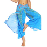 1 x RAW Customer Returns Nuofengkudu Women s Summer Trousers Hippie Long Trousers with Slit Loose Wide Leg Palazzo Colorful Flowy Yoga Trousers Airy Elegant Light Leisure Summer Beach Holiday Blue Peacock, Size M, Label S M  - RRP €24.99