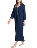 1 x RAW Customer Returns Joyaria Nightdress Women Long Sleeve Nightgowns Long Sleep Dress Cotton House Dress Lightweight Nightgown Navy Blue, S  - RRP €43.36