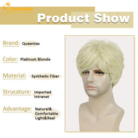 1 x RAW Customer Returns QUEENTAS Men s Blonde Wig for Men 80s 70s Short Hair Wigs for Men Cosplay Halloween Wig Men White Blonde  - RRP €24.99