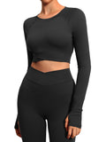 1 x RAW Customer Returns HAWILAND sports suit women 2 pieces jogging suit pants and sports crop top workout set with crossover high waist sports set 1 black L - RRP €34.27