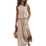 1 x RAW Customer Returns amropi Women s Summer Casual Dress Sleeveless Long Dresses Elegant Maxi Dress Khaki,S - RRP €29.99