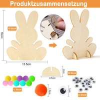 2 x Brand New Tenuevo wooden bunnies to paint, 10 pieces of Easter wood to paint with colorful mini pompoms and googly eyes, DIY Easter bunny decoration for children s craft set, Easter decoration Easter crafts spring to decorate - RRP €16.32