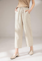 1 x RAW Customer Returns Cegerne Women s Linen Summer Pants Lightweight Wide Leg Palazzo Culottes Pants with Drawstring, Khaki02, L - RRP €36.29