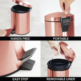 1 x RAW Customer Returns mDesign pedal bin 5 L metal trash can with pedal, lid and plastic insert perfect as a cosmetic bin or wastepaper basket for the bathroom, kitchen, office etc. rose gold - RRP €24.73