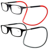 1 x RAW Customer Returns Lanomi narrow reading glasses for women and men, magnetic closure clip, lightweight reading aid, visual aid with elastic silicone glasses straps, 2 pieces, black red gray arm 3.0 - RRP €20.16