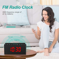 1 x RAW Customer Returns ANJANK Digital Bedside Alarm Clock with FM Radio, Wireless Fast Charging Station for iPhone Samsung, Adjustable LED Display, USB Charging Port, Modern Wooden Bedroom Clock - RRP €45.99