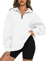 1 x RAW Customer Returns FANGJIN Women s 1 4 Zip Pollover Sweatshirt for Women Plain Women s Half Plush Sweatshirt Casual Pullover Simple Pullover White Tops L - RRP €32.77