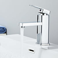 1 x RAW Customer Returns Sumeber faucet bathroom silver wash basin faucet fitting wash basin square bathroom mixer tap wash basin stainless steel single lever mixer bathroom faucet with water inlet pipe square short silver  - RRP €25.09