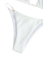 1 x RAW Customer Returns GORGLITTER Bikini Women Set Sexy Brazilian Bikini With Pearls Triangle Bikini High Waist Halter Bikini Two Piece Swimsuit Swimwear White M - RRP €31.25