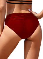 1 x Brand New SHEKINI Women s Ruched Bikini Bottoms Mid-High Swimming Trunks Hide Belly Briefs Hipster Women s Classic Moderate Coverage Swimming Trunks Shorts S, Wine Red  - RRP €22.27