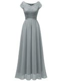 1 x RAW Customer Returns DRESSTELLS Evening Dress Long Elegant for Wedding Dress Cocktail Dress Women Elegant with Sleeves Elastic Waist Long Ball Gown Grey 2XL - RRP €59.63