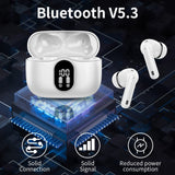 1 x RAW Customer Returns Bluetooth Headphones, Bluetooth 5.3 Earphones with 4 Mic, Wireless In Ear HiFi Stereo Headphones, Bluetooth Headphones 36 Hours LED Display, IP7 Waterproof Wireless Headphones, USB-C, Touch Control, White - RRP €27.99