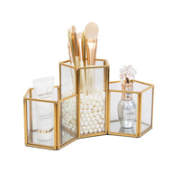 1 x RAW Customer Returns Make up brush holder glass, HARLIANGXY cosmetic organizer, make up brush storage, make up organizer gold, make-up storage, pen holder for dresser, dressing table, desk - RRP €24.1