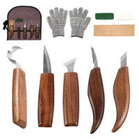 1 x RAW Customer Returns Wood carving tool set, wood carving knife with whetstones, 10 pieces, professional wood carving knife tools, carving knife set for beginners and professionals with cut-resistant gloves - RRP €28.98