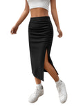 1 x RAW Customer Returns GORGLITTER Women s Skirt Elegant Midi Skirt Rockabilly Retro Skirts with Slit Casual Leisure Skirt Tight Party Skirt Black M - RRP €27.22