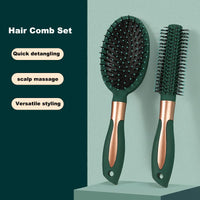 1 x Brand New Hairdressing tools 2-piece set, round brush for hair dryer styling, hair combing wet and dry comb for paddle detangling of hair, massage of the scalp - RRP €18.0