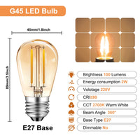 1 x RAW Customer Returns MZYOYO 2W S14 E27 LED Edison light bulb, 2W LED vintage filament lamp, 100LM, replaces 10W halogen lamps, 2700K warm white, 360 beam angle, glass, not dimmable, amber, pack of 10, energy class G - RRP €20.81